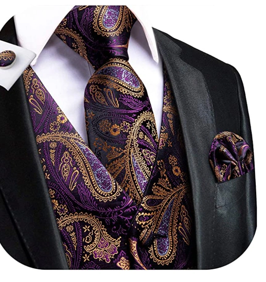 Lilla Paisley Vest, Slips og Lommeklud, Klassisk Herresæt, Elegance i MJ-0016 Stil!